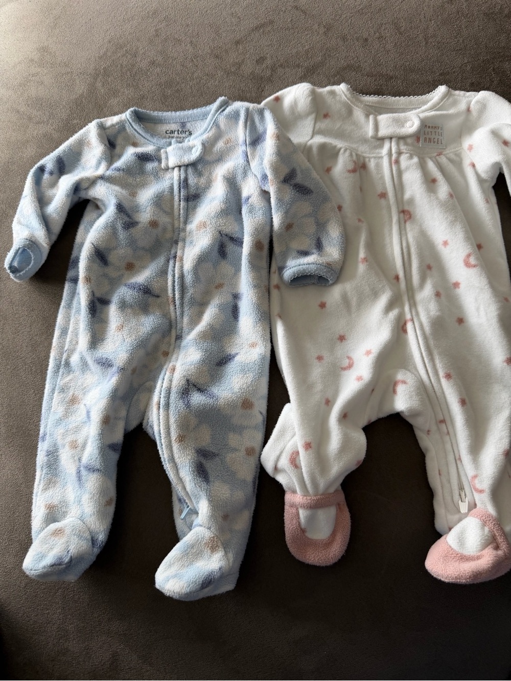 Carter's Blue and White Floral Fleece Footed One-Piece